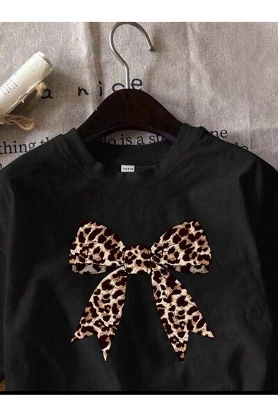 donamod تي شيرت أسود بطبعة شريط الفهد