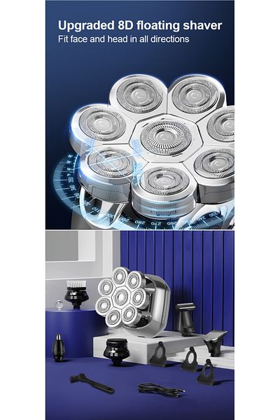 CLAUSTEEL 8D Professional Shaver for Men, with 8 blades, 6 in 1 Accessories, IPX6 waterproof