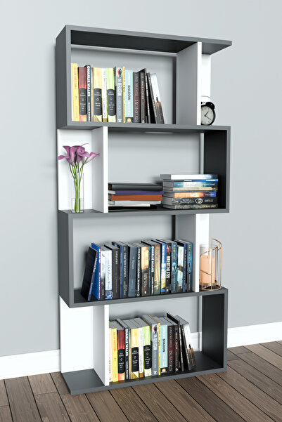Remaks SCALA 4 RAFLI Kitaplık Kütüphane Hareketli Raflı Dekoratif Kitaplık-BEYAZ/ANTRASİT