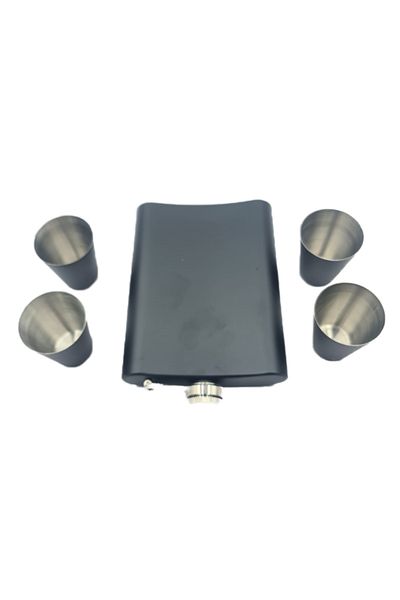 dalimag Set Cadou Plosca cu 4 Pahare, Metal, 14 cm,