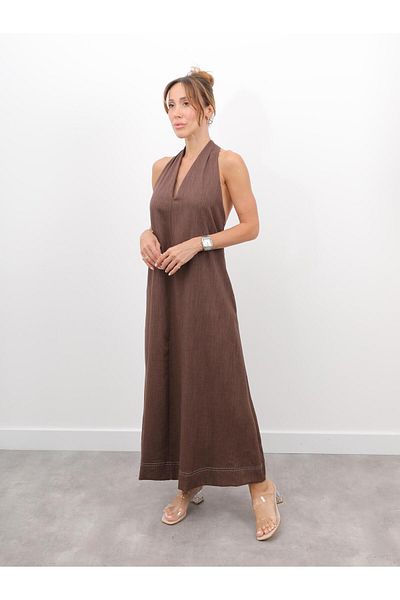 Maldia Shop Women's Cross Back Detail Brown Strap Dress