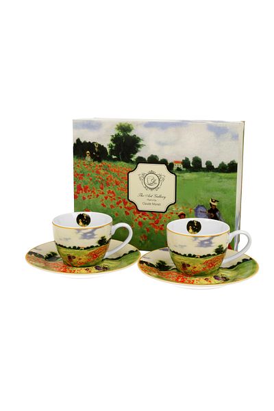 GiftExpress Set of 2 porcelain espresso cups Monet Field of Poppies 90 ml