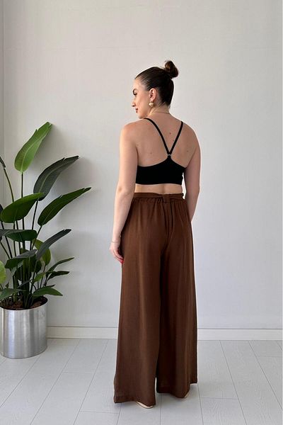 MaziButik Belted Linen Trousers Brown