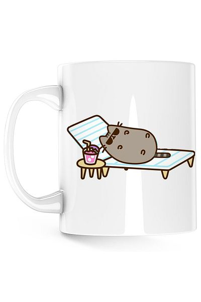 OEM Pusheen Cat Mug Beach Sun Vacation, white, 330 ml