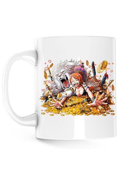 OEM One Piece Nami Treasure Lion Cat Mug, white, 330 ml