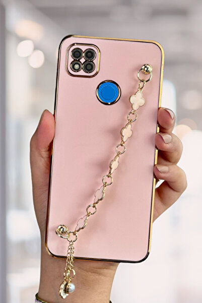 Fibaks Xiaomi Redmi 9C Uyumlu Kılıf Parlak Kenarlı Altın İşlemeli Tutamaçlı K...