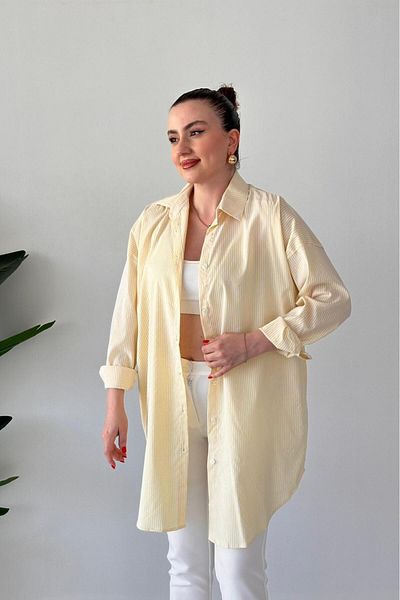MaziButik Striped Poplin Shirt Yellow