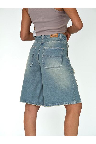 XBELLA DENİM Pantaloni scurți Bermuda de damă, lungime midi, cu detalii rupte