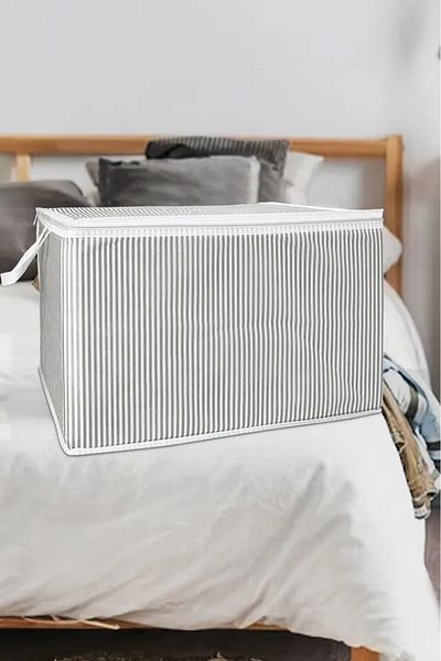 ALAS (3 Pcs) Gray Striped Zippered Mini Size Bag Pillow-Sweater-Clothing Organizer 45*40*30 cm