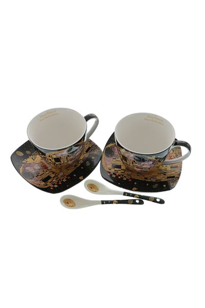 GiftExpress Set of 2 porcelain cups Klimt Kiss Black 250ml