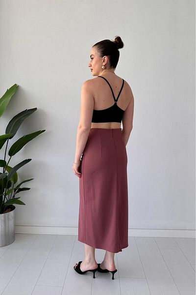 MaziButik Slit Crepe Skirt Dusty Rose