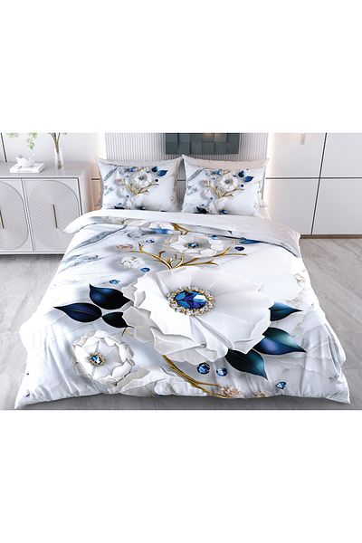 Evimemoda Set de lenjerie de pat dublu 3D imprimat digital cu flori de diamant Cod: Monel