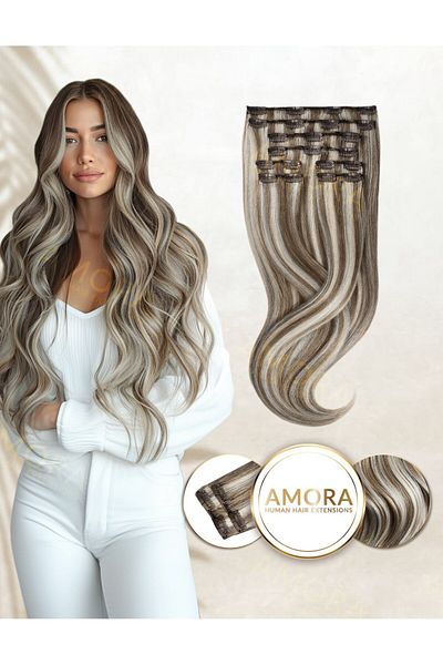 Amora Balayage Icy Mellow Brown - Extensii Suvitate Clip On Lux