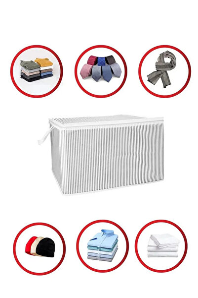 ALAS (3 Pcs) Gray Striped Zippered Mini Size Bag Pillow-Sweater-Clothing Organizer 45*40*30 cm