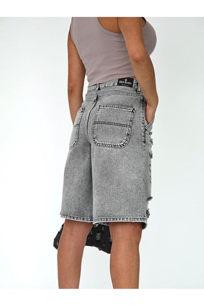 XBELLA DENİM Women's Bermuda Denim Shorts Midi Length with Ripped Details