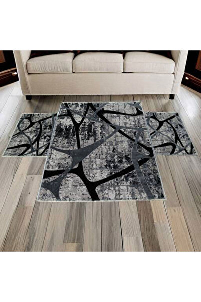 AGORA TEXTİL Set Covor Victoria 1x140x200cm si 2x60x100cm - 0792 Grey/Black