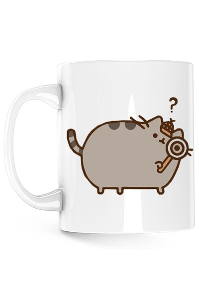 OEM Pusheen Cat Detective Plush Valentine's Day Mug, white, 330 ml