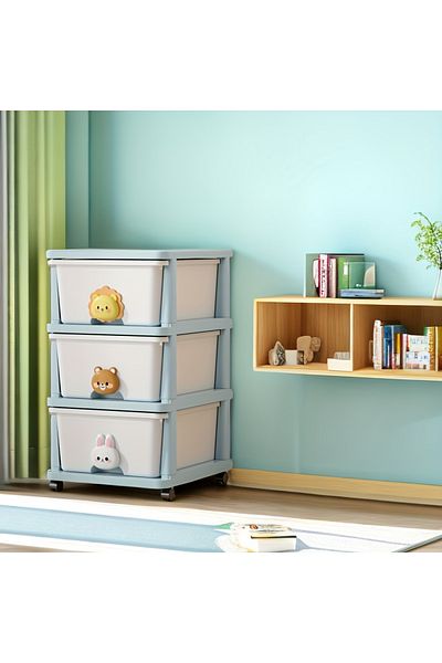 Cozy Nest 3-Layer Children's Toy Plastic Rolling Drawer Clothes Storage Box Organizer With Wheels