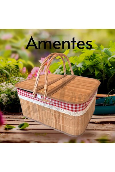 Amentes Picnic Basket Plastic Wicker Look