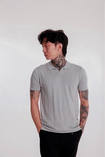 The Champ Clothing Ανδρικό γκρι πλεκτό μπλουζάκι με γιακά πόλο – κοντομάνικο μοντέρνο άνετο καλοκαιρινό μοντέλο