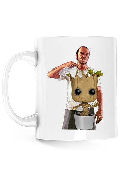 OEM Baby Groot GTA Trevor Bebe Copacel Mug, white, 330 ml