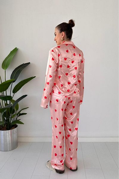 MaziButik Heart Satin Pajama Set Powder
