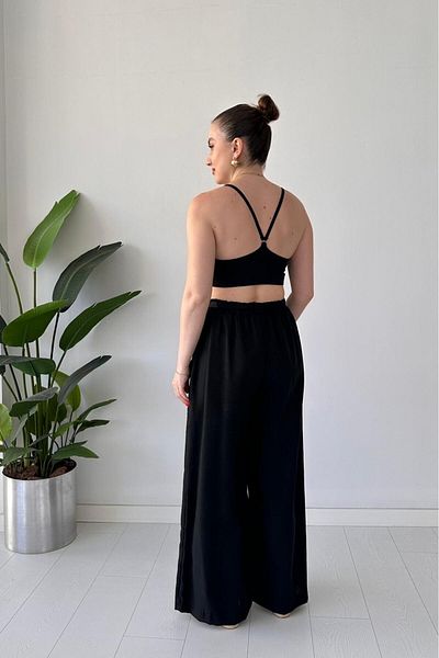 MaziButik Belted Linen Trousers Black