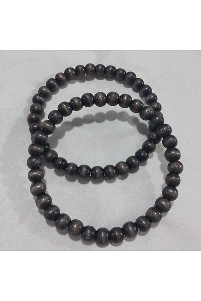 HOBİ Wooden Beaded Round Bag Handle Inside Metal Smoked Color 14 cm (1 Piece)