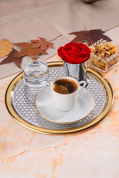 NEWTREND Züccaciye 1 Piece Luxury Medium Patterned Edge Coated Round 22 cm Model Silver Serving, Tea, Coffee Presentation Tray