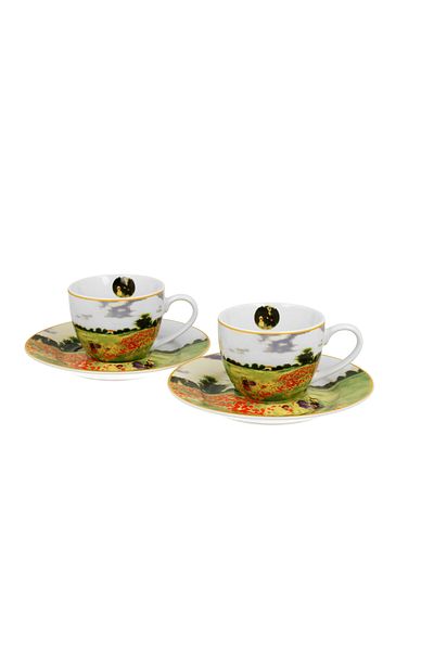 GiftExpress Set of 2 porcelain espresso cups Monet Field of Poppies 90 ml