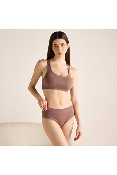 FAV Ribbed Bikini Briefs with Lace Inserts