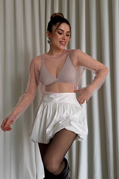 ROUPAS Taşlı File Üst