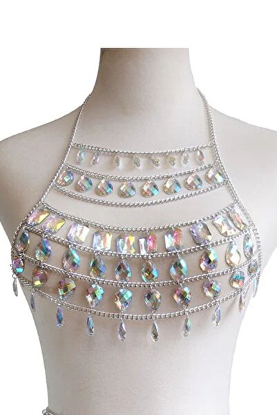 LIVOSH Stylish Crop Bustier with Stone Color Stone Chain