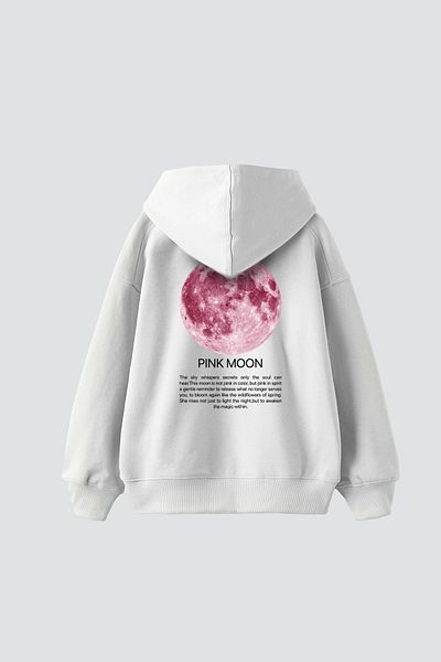 Sekizbiraltı Λευκό φούτερ με στάμπα Pink Moon Oversize Unisex