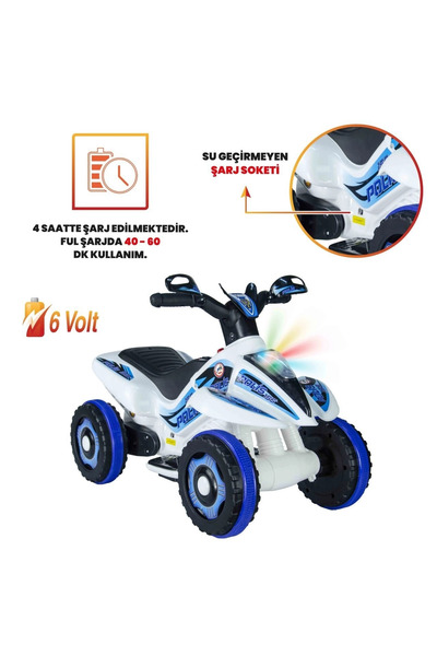 VaVbaby Crazy Cross Akülü Motor ATV 6v Beyaz-Mavi