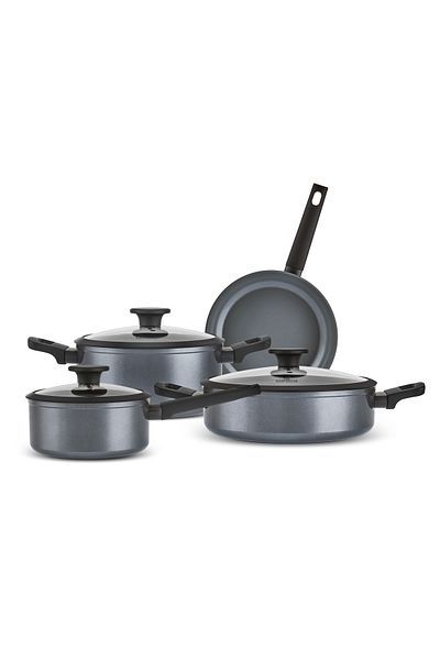 Karaca Ceramica Iconic Grau, 7-teiliges Kochgeschirr-Set, Induktion, Grau