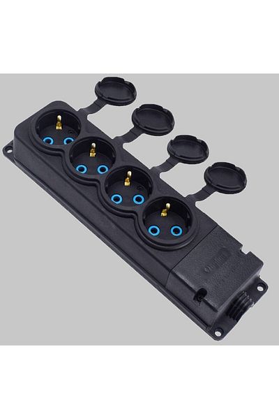 Bylion Rubber Extension Cord 4 Outlets 16A IP44 Black