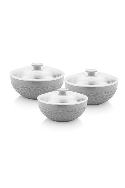 Axis 3pcs Insulated Mixing Bowl Set with Lids | 600ML, 1200ML, 1800ML | Steel Inner, Plastic Outer