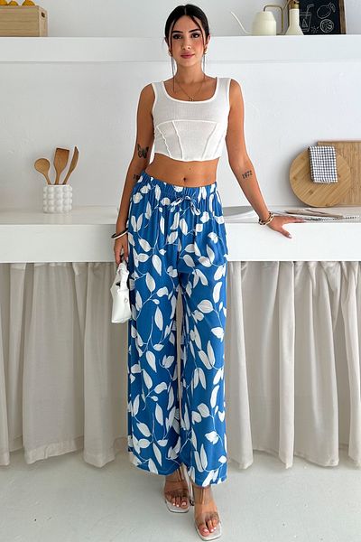 FEMELLE Pantaloni casual largi din viscoză țesut cu talie înaltă pentru femei