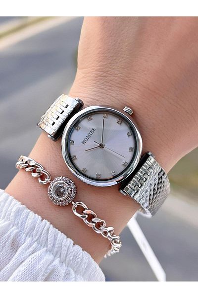 Homies Steel Cord 2 Years Warranty 30 Mt Water Resistant Women Wrist Watch+Bracelet Hm.B24513S.1