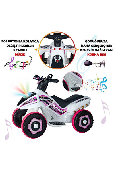 VaVbaby Crazy Cross Akülü Motor ATV 6v Beyaz-Pembe