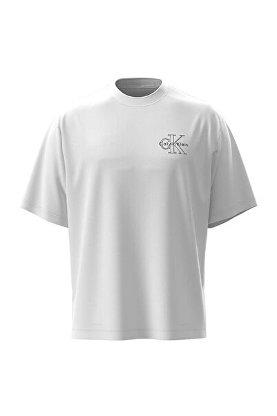 Calvin Klein Erkek Bisiklet Yaka Kısa Kol Slim Fit Ck Yaz Desen Beyaz T-Shirt LV04RC856G-YAA