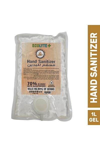 ECOLYTE+ Hand Sanitizer Skincare Antibacterial gel, antiseptic & disinfectant 70% Ethyl Alcohol - (Pouch, 1L)
