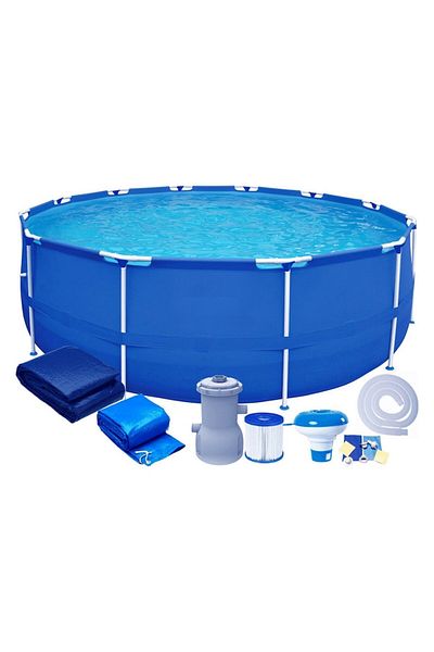 Optim Solution Metal Frame Pool, 366 × 76 cm, 6500 liters, Efficient Pump 1136l/h, All Accessories Included, Blue