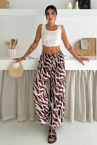 FEMELLE Women's Standard Size Elastic Waist High Waist Woven Viscose Loose Casual Pants