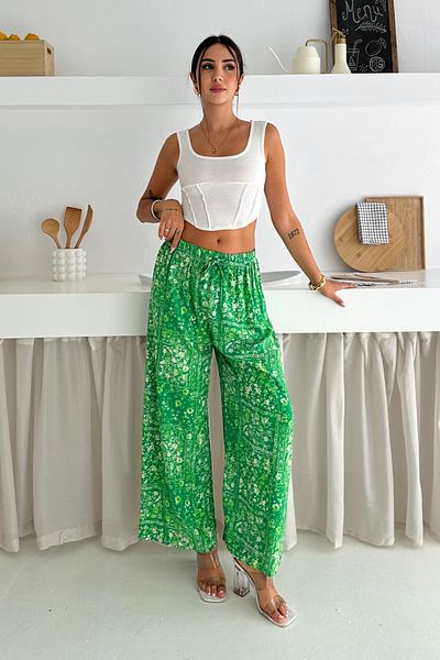 FEMELLE Pantaloni casual largi din viscoză țesut cu talie înaltă pentru femei
