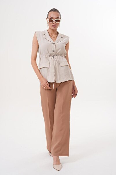 Flame İstanbul Butik Sleeveless Buttoned Summer Stone Vest Stp1352