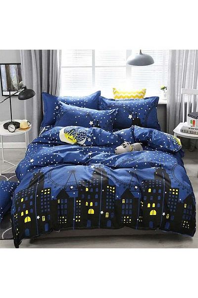 Lumely 4-Pcs Double Bed Cover Set,with Pillow Case Bedsheets Bale,Starry Night Pattern,Polyester Microfiber