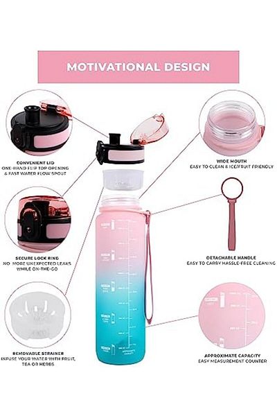 LA' PRECIOUS Water Bottle for Adults, 1 liter - USA Tritan Material, Non-Toxic BPA Free, Fast Flow,
