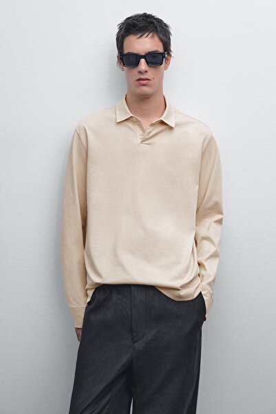 Massimo Dutti %100 pamuklu distressed görünümlü polo yaka t-shirt
